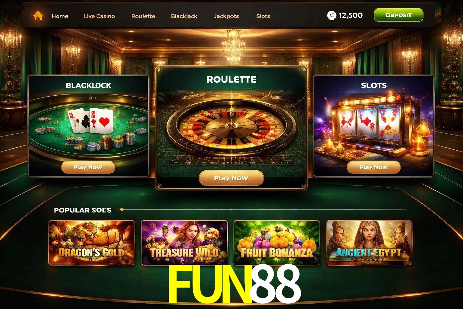 Vista de la plataforma FUN88 Casino mostrando categorías organizadas de juegos en línea